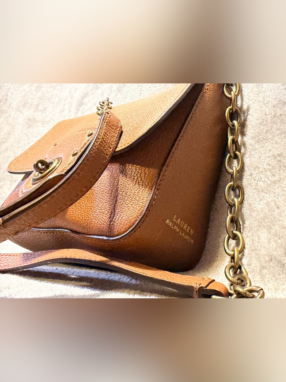 Ralph Lauren LRL Millbrook Pebbled Leather Crossbody with Chain Strap - Picture 3 of 11